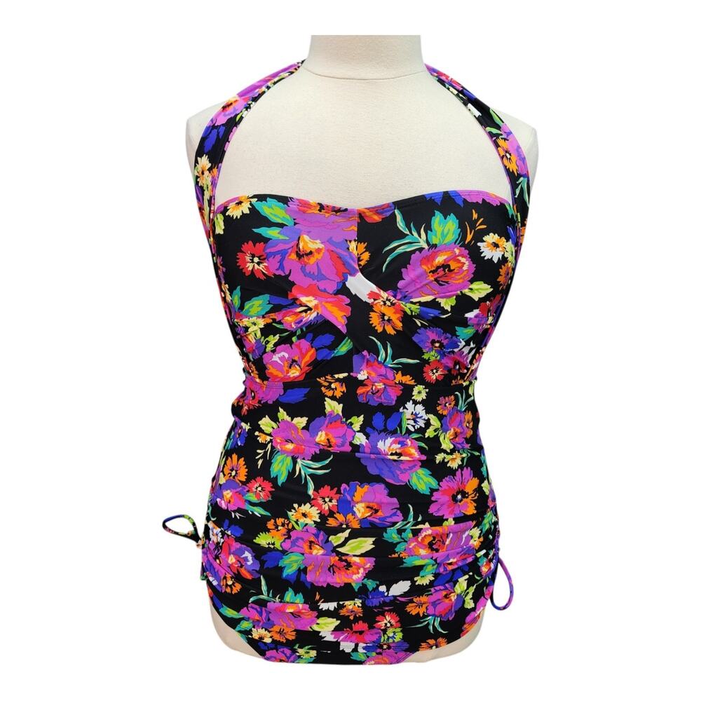 Swimsuits For All Womens 16 Floral Pink One Piece Padded Swimdress Bathing Suit